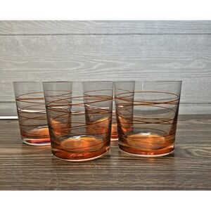 Leonardo Amber Swirl Rocks‎ Glasses Set of 4 Orange MCM Lowball Tumblers Germany